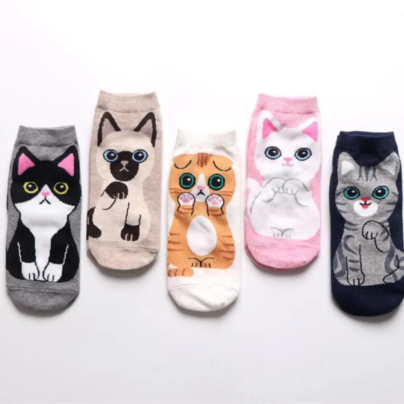 5 Pairs Women's Cute Cartoon Cat Ankle Socks