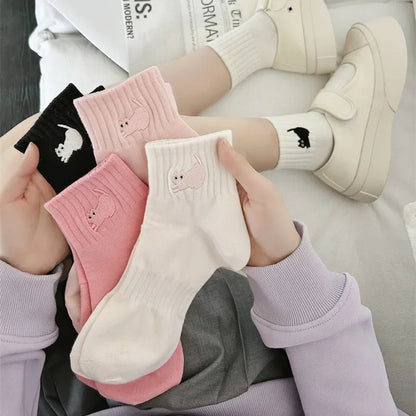 Cute Cat Embroidery Kawaii Short Socks