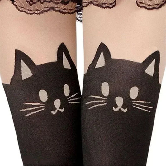 Cat Pattern Thigh-High Socks