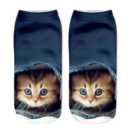 3D Print Cartoon Cat Ankle Socks