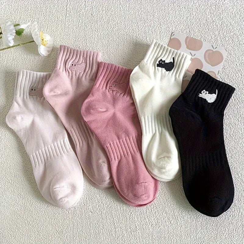 Cute Cat Embroidery Kawaii Short Socks