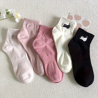 Cute Cat Embroidery Kawaii Short Socks