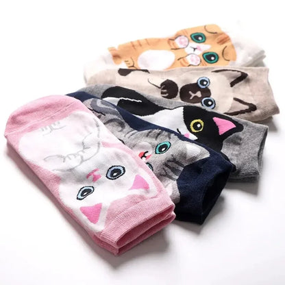 5 Pairs Women's Cute Cartoon Cat Ankle Socks