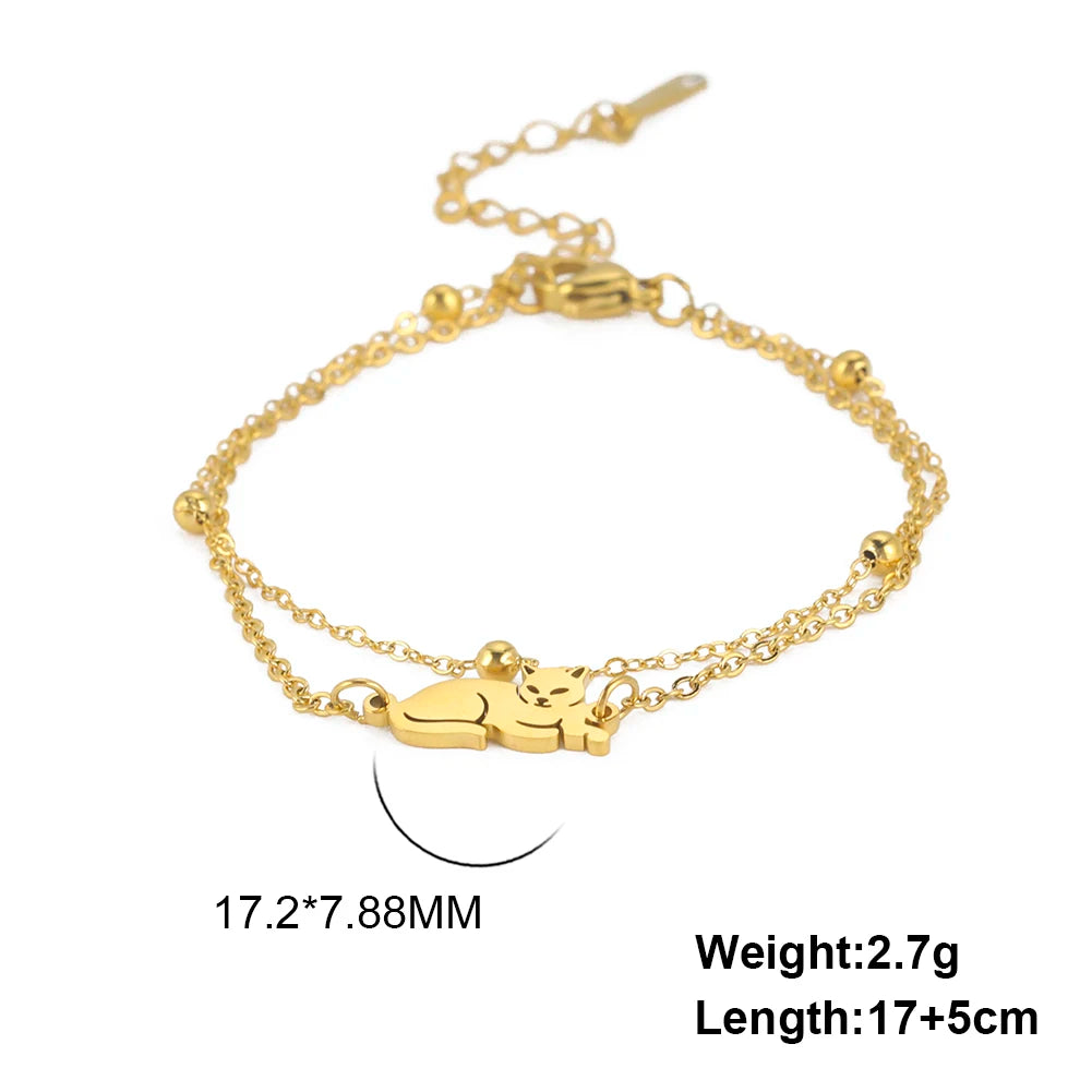 Trendy Stainless Steel Cute Cat Bracelet