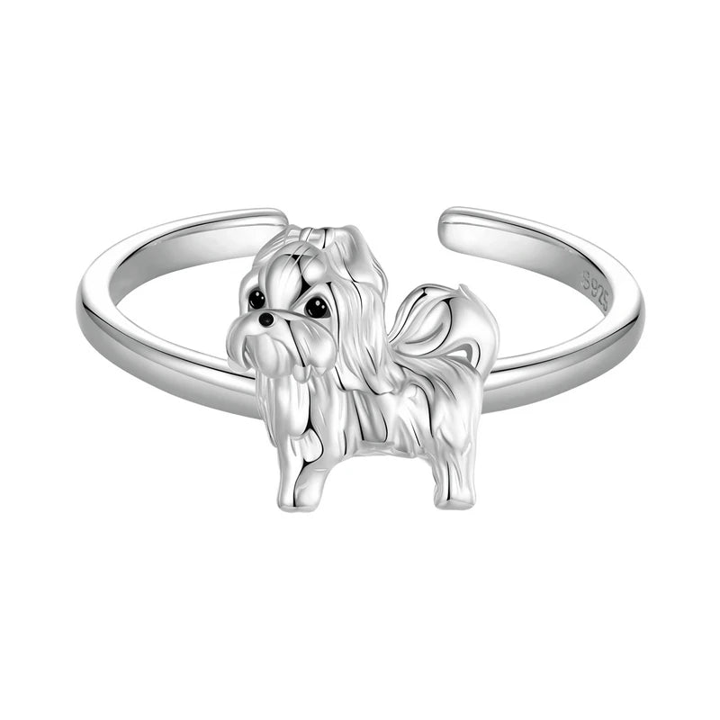 925 Sterling Silver Shih Tzu Dog Adjustable Ring