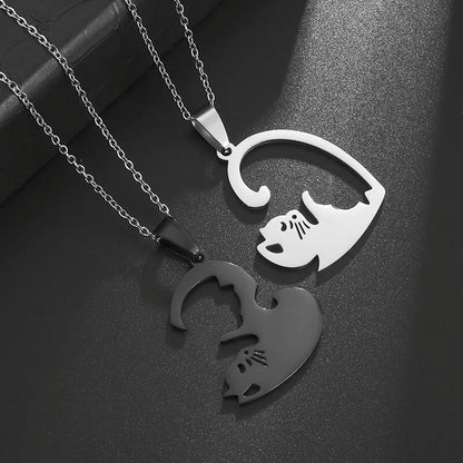 Hot Hug Love Cat Couple Necklace