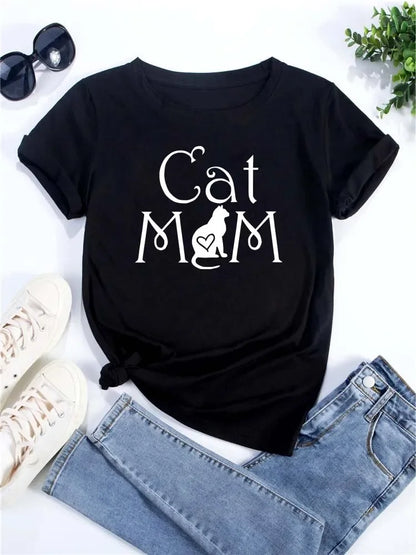 Cute Love Heart Cat Print Casual Summer T-Shirt