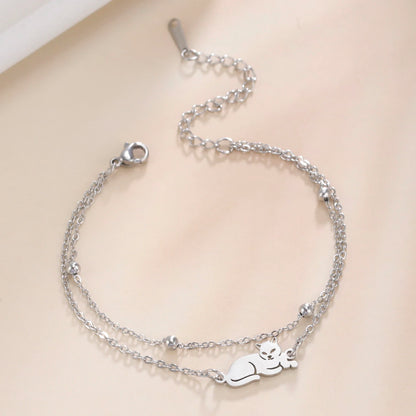 Trendy Stainless Steel Cute Cat Bracelet