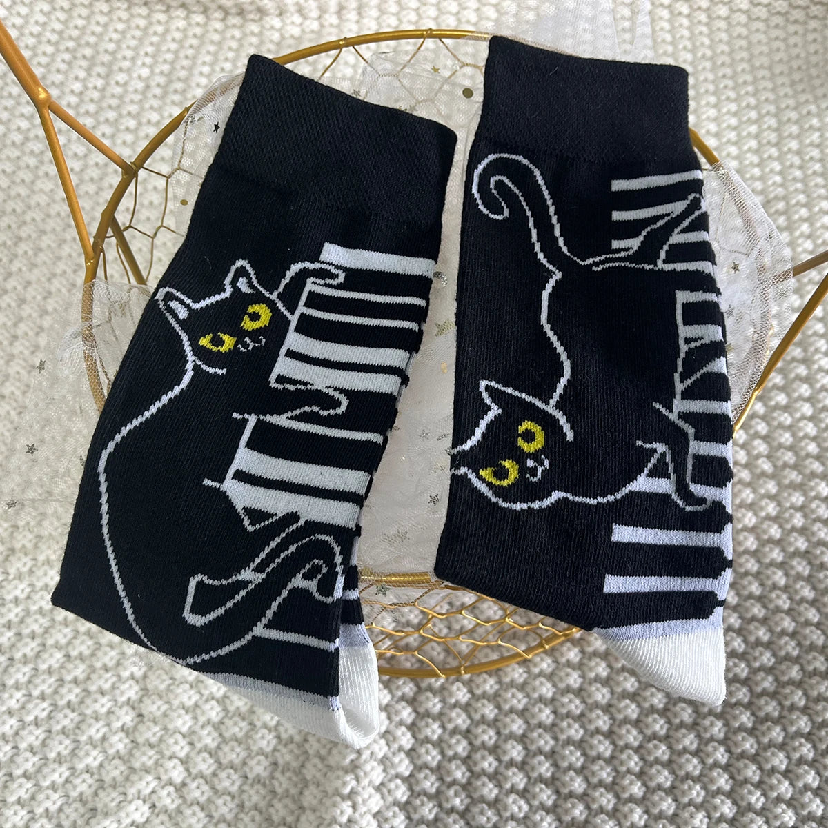 Unisex Cat Piano Print Mid Tube Socks