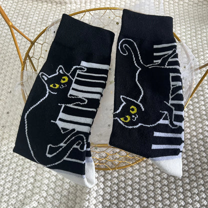 Unisex Cat Piano Print Mid Tube Socks