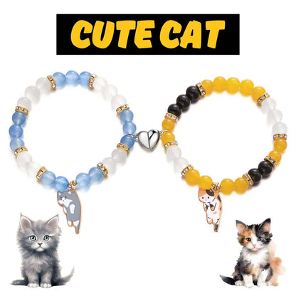 Magnetic Cat Pendant Matching Bracelets