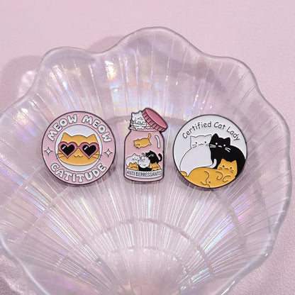 Jar Anti-Depressants Cat Badge Enamel Pin Brooch