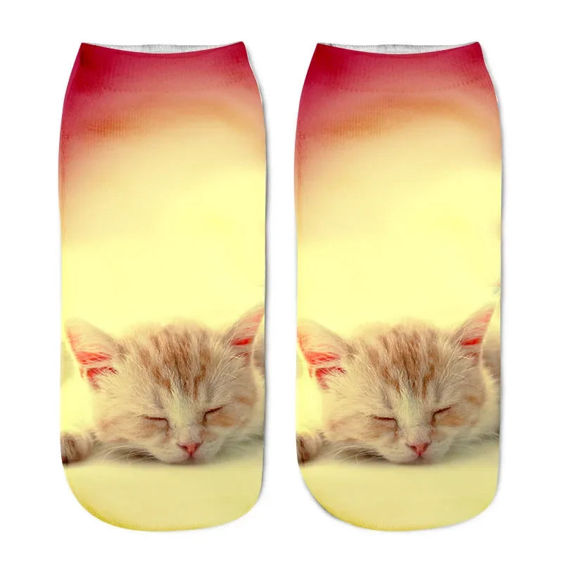 3D Print Cartoon Cat Ankle Socks