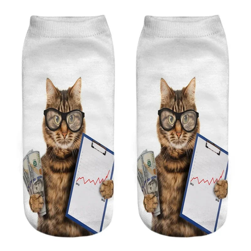 3D Print Cartoon Cat Ankle Socks