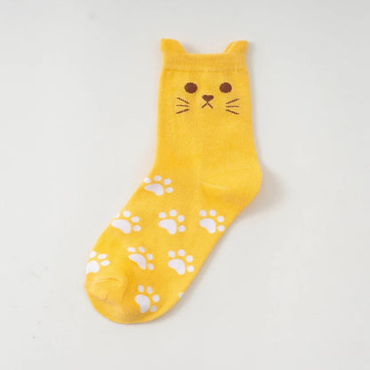 Kawaii Cartoon Cat Paw Print Crew Socks